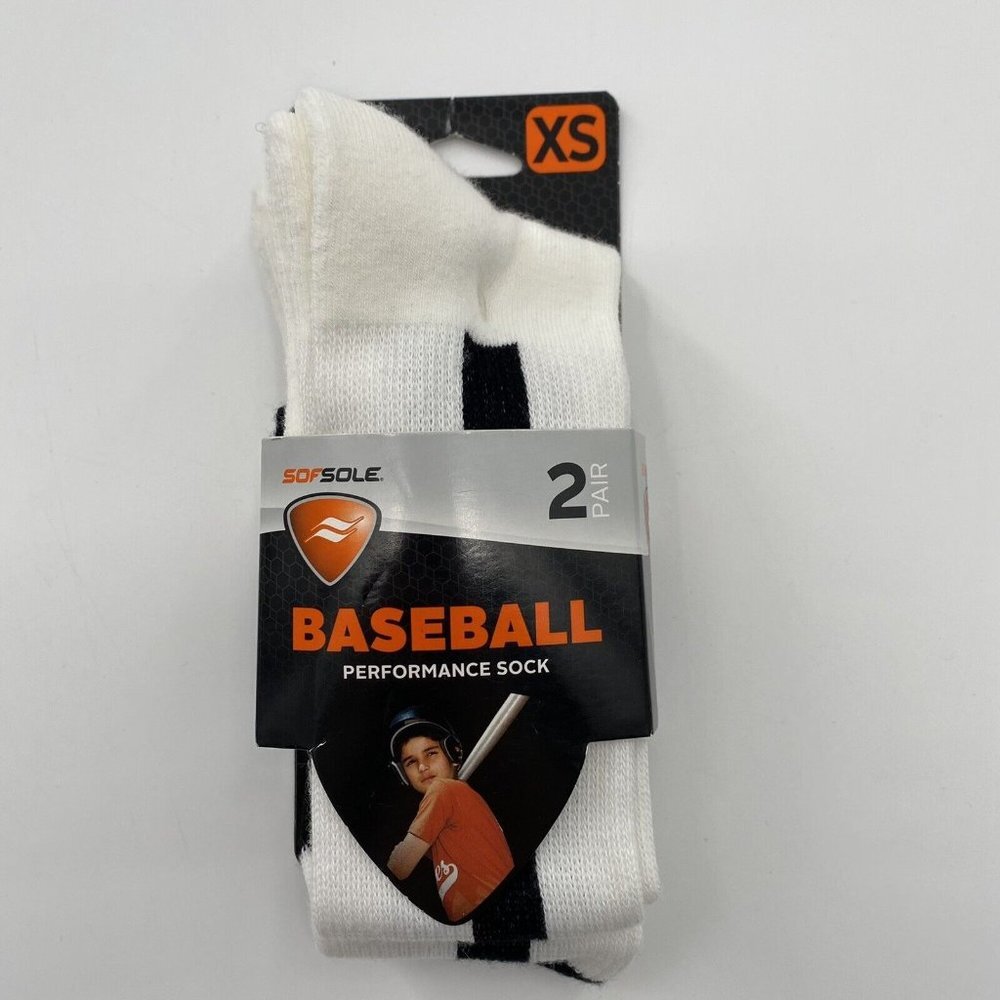 Sof Sole Baseball Stirrup Over-the-Calf Performance Socks White/Black 2-pk 5-9.5